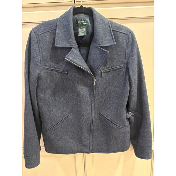 Women's Lauren Ralph Lauren 100% Lambswool Smokey Blue Full Zip Jacket Size 8 - Picture 2 of 6
